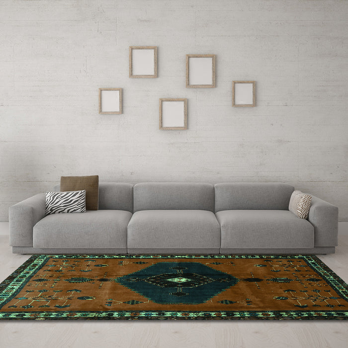 Machine Washable Persian Turquoise Traditional Area Rugs in a Living Room,, wshtr637turq