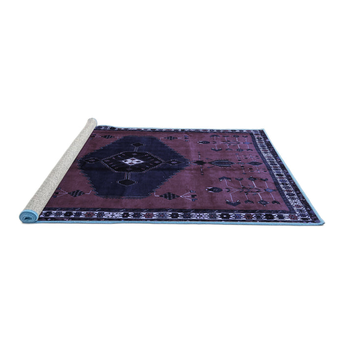 Sideview of Machine Washable Persian Blue Traditional Rug, wshtr637blu