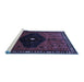 Sideview of Machine Washable Persian Blue Traditional Rug, wshtr637blu