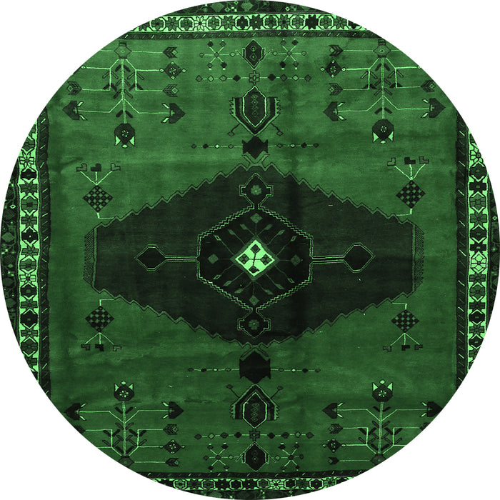 Round Machine Washable Persian Emerald Green Traditional Area Rugs, wshtr637emgrn