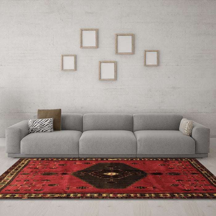 Machine Washable Persian Brown Traditional Rug in a Living Room,, wshtr637brn