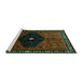 Sideview of Machine Washable Persian Turquoise Traditional Area Rugs, wshtr637turq