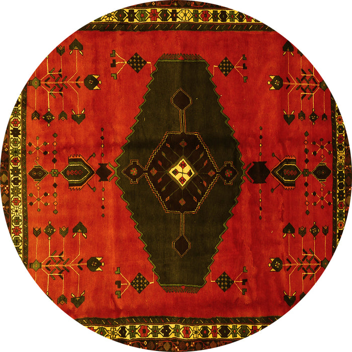 Round Persian Yellow Traditional Rug, tr637yw