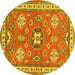 Round Machine Washable Geometric Yellow Traditional Rug, wshtr638yw