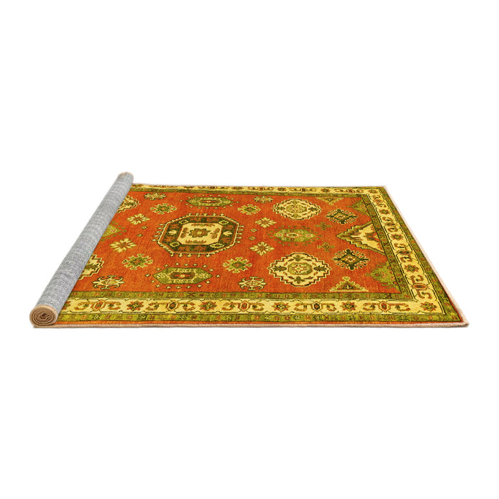 Sideview of Machine Washable Geometric Yellow Traditional Rug, wshtr638yw