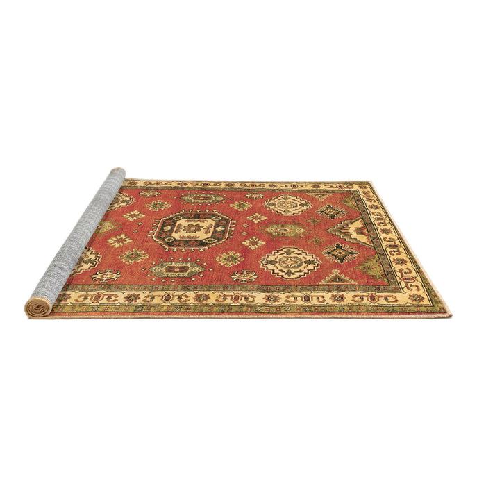 Sideview of Machine Washable Geometric Brown Traditional Rug, wshtr638brn