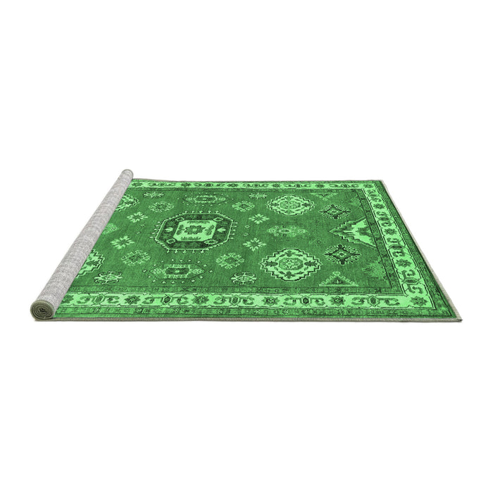 Sideview of Machine Washable Geometric Emerald Green Traditional Area Rugs, wshtr638emgrn