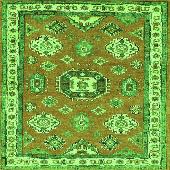 Round Machine Washable Geometric Green Traditional Area Rugs, wshtr638grn