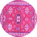 Round Machine Washable Geometric Pink Traditional Rug, wshtr638pnk