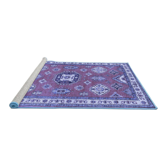 Sideview of Machine Washable Geometric Blue Traditional Rug, wshtr638blu