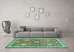 Machine Washable Geometric Turquoise Traditional Area Rugs in a Living Room,, wshtr638turq