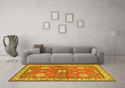 Machine Washable Geometric Yellow Traditional Rug in a Living Room, wshtr638yw