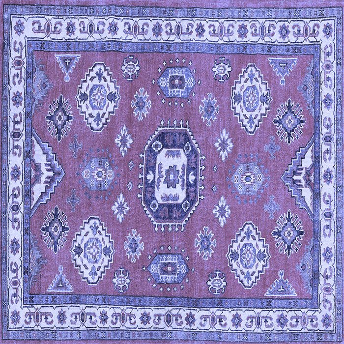 Square Machine Washable Geometric Blue Traditional Rug, wshtr638blu