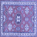 Square Machine Washable Geometric Blue Traditional Rug, wshtr638blu