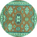 Round Machine Washable Geometric Turquoise Traditional Area Rugs, wshtr638turq