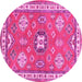 Round Geometric Pink Traditional Rug, tr638pnk