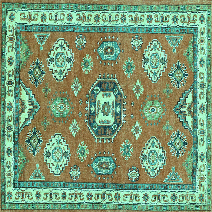 Square Machine Washable Geometric Turquoise Traditional Area Rugs, wshtr638turq