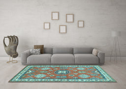 Machine Washable Geometric Light Blue Traditional Rug in a Living Room, wshtr638lblu
