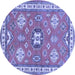 Round Machine Washable Geometric Blue Traditional Rug, wshtr638blu