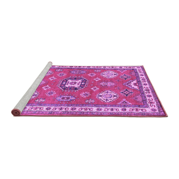 Sideview of Machine Washable Geometric Purple Traditional Area Rugs, wshtr638pur