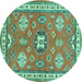 Round Geometric Turquoise Traditional Rug, tr638turq