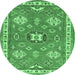 Round Machine Washable Geometric Emerald Green Traditional Area Rugs, wshtr638emgrn
