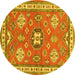 Round Geometric Yellow Traditional Rug, tr638yw