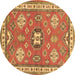 Round Geometric Brown Traditional Rug, tr638brn