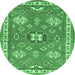 Round Geometric Emerald Green Traditional Rug, tr638emgrn