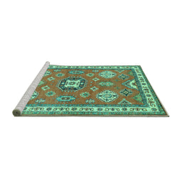 Sideview of Machine Washable Geometric Turquoise Traditional Area Rugs, wshtr638turq