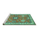 Sideview of Machine Washable Geometric Turquoise Traditional Area Rugs, wshtr638turq