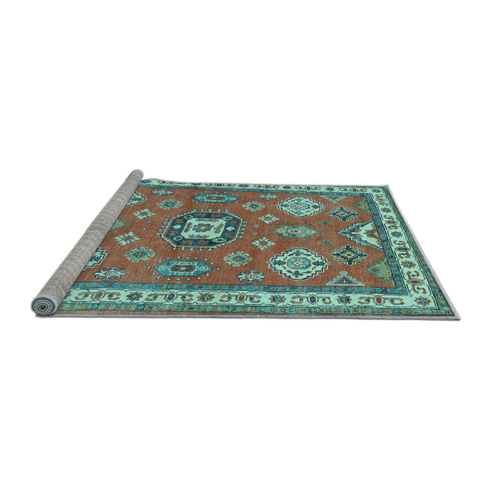 Sideview of Machine Washable Geometric Light Blue Traditional Rug, wshtr638lblu
