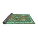 Sideview of Geometric Turquoise Traditional Rug, tr638turq