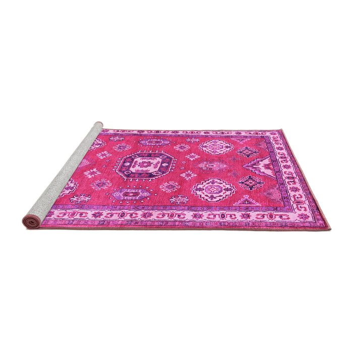 Sideview of Machine Washable Geometric Pink Traditional Rug, wshtr638pnk