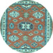 Round Geometric Light Blue Traditional Rug, tr638lblu