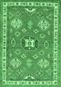 Geometric Emerald Green Traditional Rug, tr638emgrn