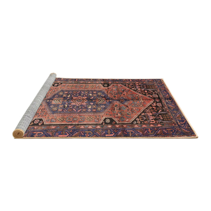 Sideview of Machine Washable Traditional Copper Red Pink Rug, wshtr639