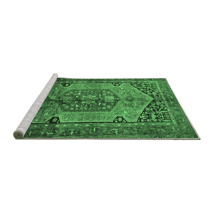 Sideview of Machine Washable Persian Emerald Green Traditional Area Rugs, wshtr639emgrn
