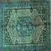 Square Machine Washable Persian Turquoise Traditional Area Rugs, wshtr639turq