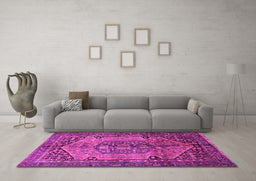 Machine Washable Persian Pink Traditional Rug in a Living Room, wshtr639pnk