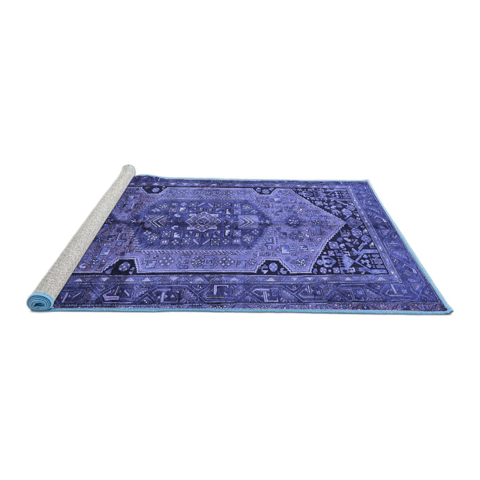 Sideview of Machine Washable Persian Blue Traditional Rug, wshtr639blu