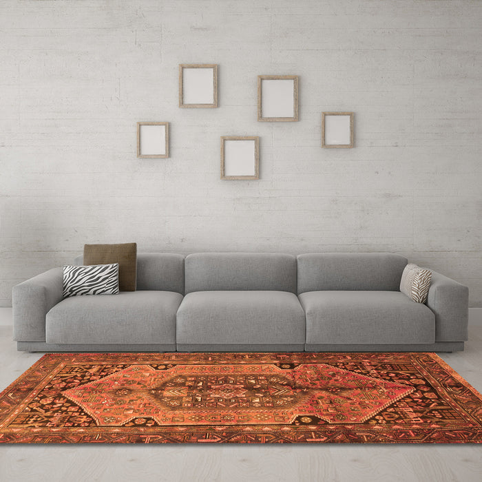 Machine Washable Persian Orange Traditional Area Rugs in a Living Room, wshtr639org
