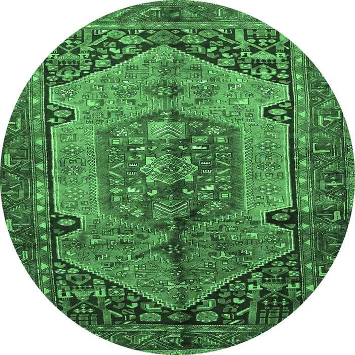 Round Persian Emerald Green Traditional Rug, tr639emgrn