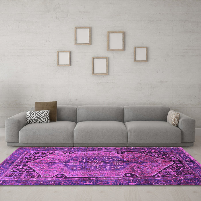 Machine Washable Persian Purple Traditional Area Rugs in a Living Room, wshtr639pur