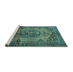 Sideview of Machine Washable Persian Turquoise Traditional Area Rugs, wshtr639turq
