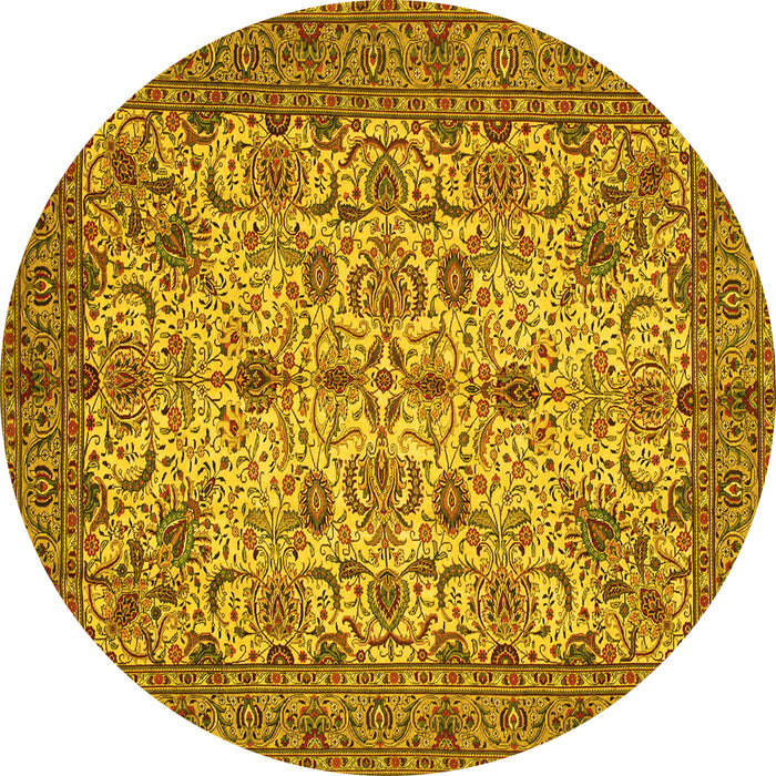 Round Persian Yellow Traditional Rug, tr63yw