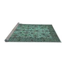 Sideview of Machine Washable Persian Light Blue Traditional Rug, wshtr63lblu