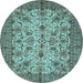 Round Machine Washable Persian Light Blue Traditional Rug, wshtr63lblu