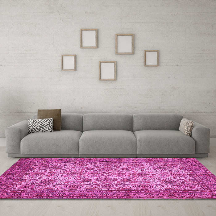 Machine Washable Persian Pink Traditional Rug in a Living Room, wshtr63pnk