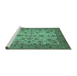 Sideview of Machine Washable Persian Turquoise Traditional Area Rugs, wshtr63turq